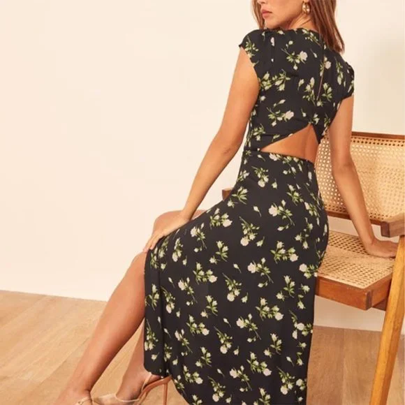 Reformation Black Floral Midi Dress - Picture 5 of 5